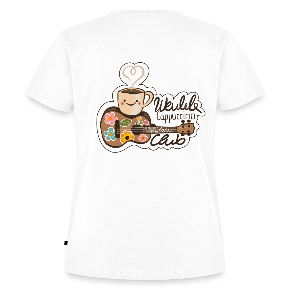 Damen Premium T-Shirt - „Ukulele Cappuccino Club" - Weiß