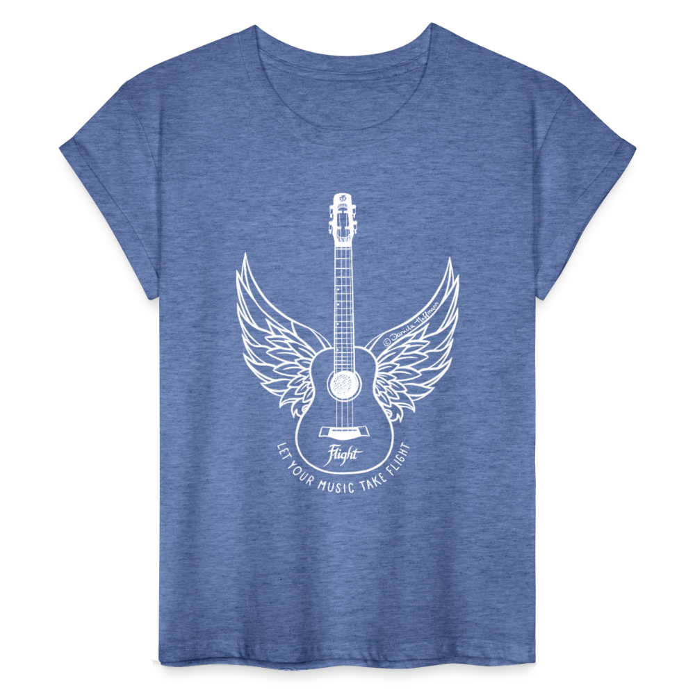 Ukulele Damen T-Shirt - "Let your music take flight" - Denim meliert