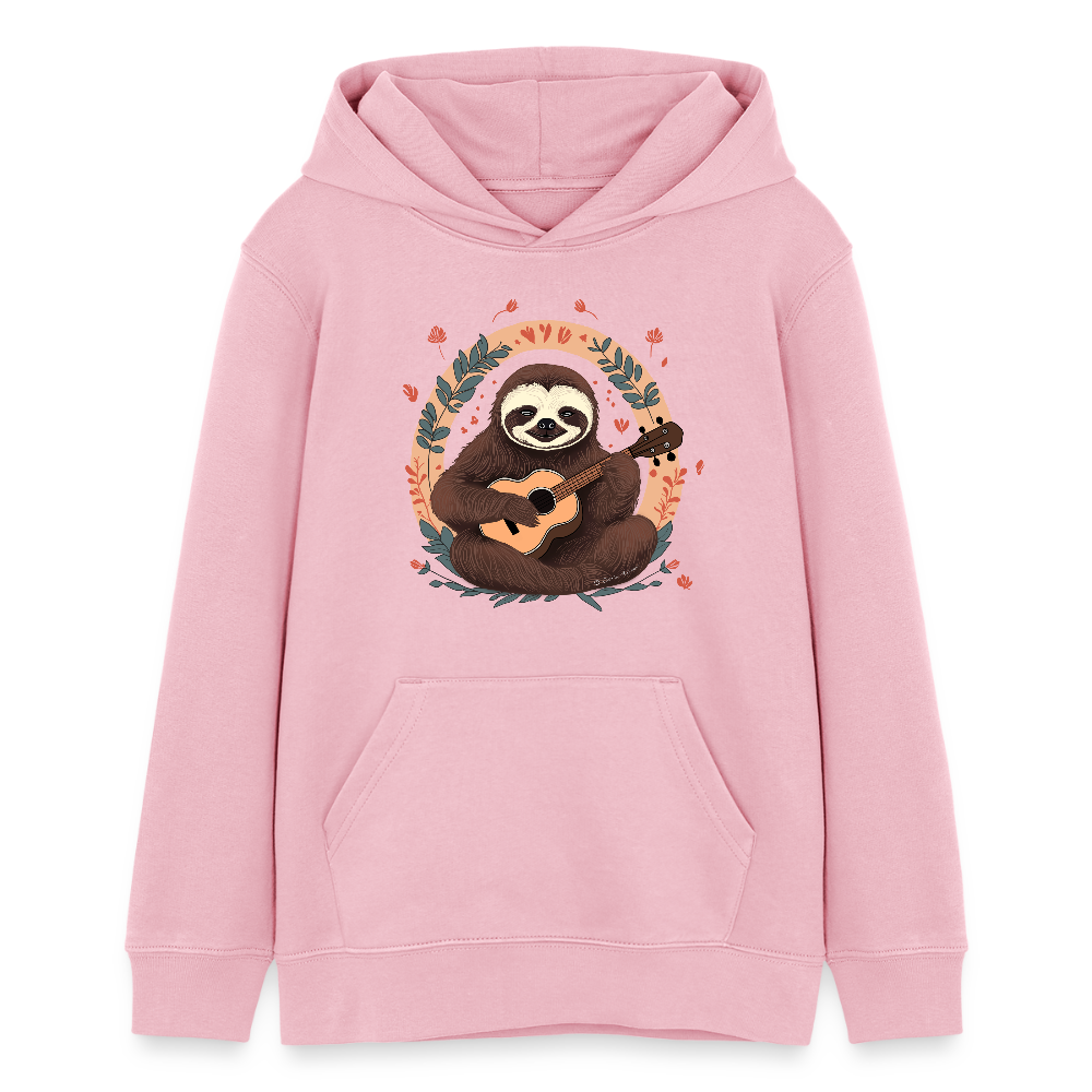 Teenager Bio-Hoodie "Ukulele Faultier" - Hellrosa