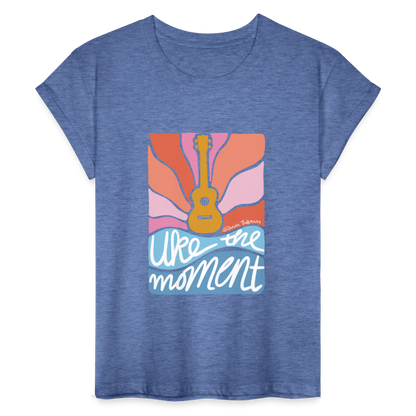 Ukulele Damen T-Shirt - "Uke the moment" - Denim meliert