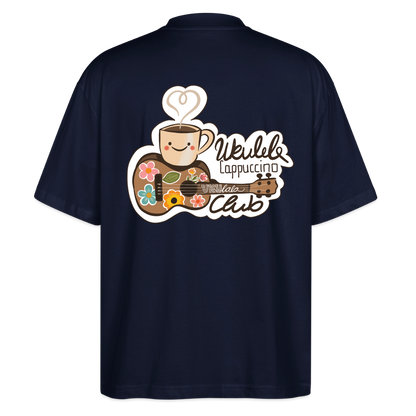 Ukulele Damen T-Shirt - „Ukulele Cappuccino Club“ - CURVY VIBES - Navy
