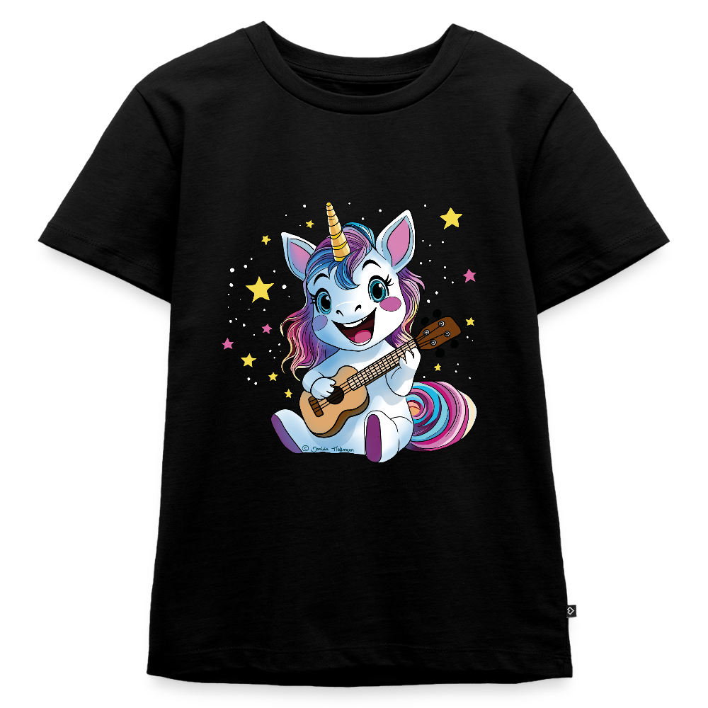 Kinder Premium T-Shirt "Ukulele-Einhorn" - Schwarz