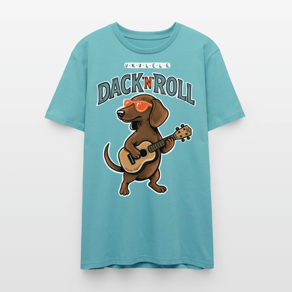 Unisex Ukulele-T-Shirt - „Dack’n’Roll“ - Pastelltürkis