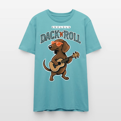 Unisex Ukulele-T-Shirt - „Dack’n’Roll“ - Pastelltürkis