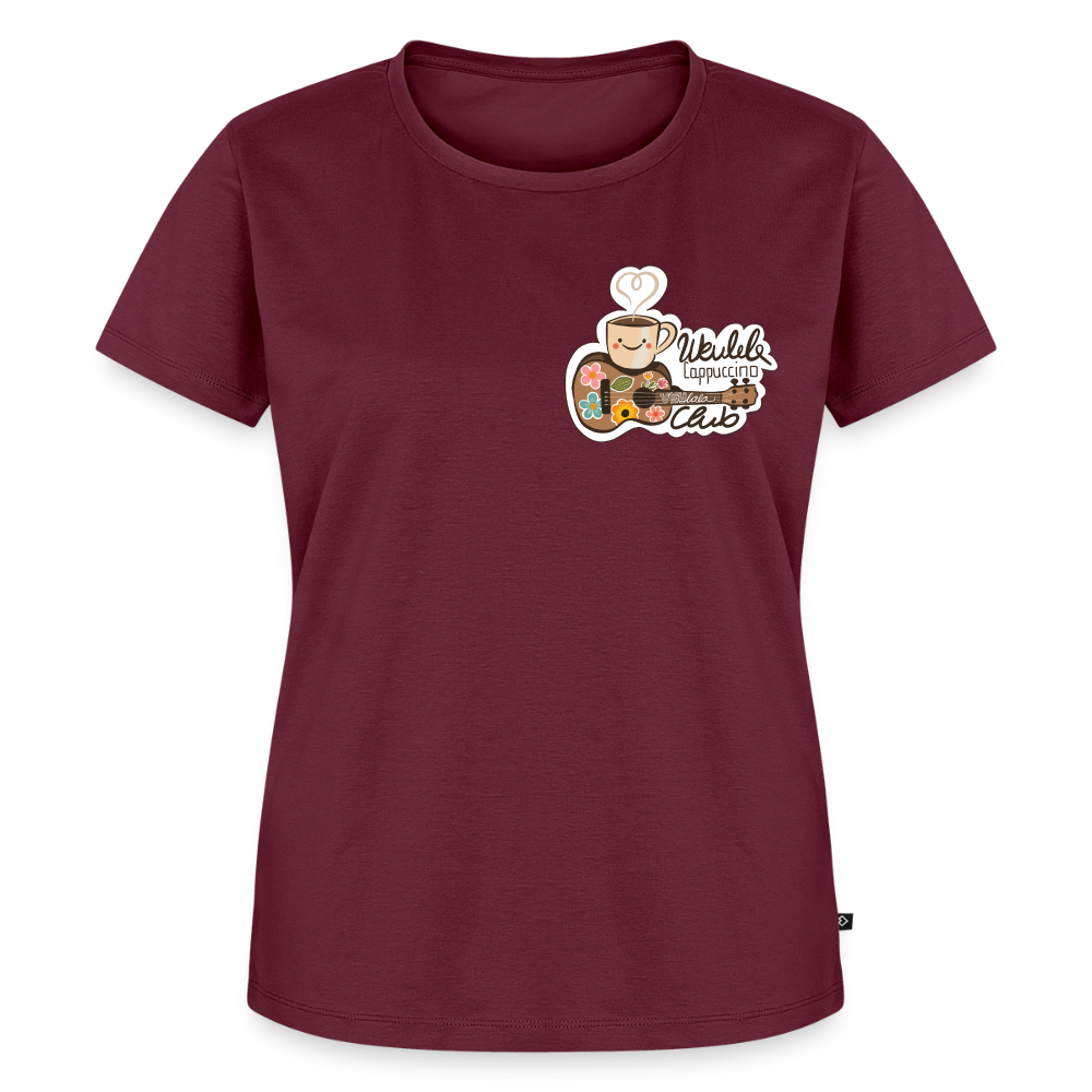 Damen Premium T-Shirt - „Ukulele Cappuccino Club" - Burgunderrot