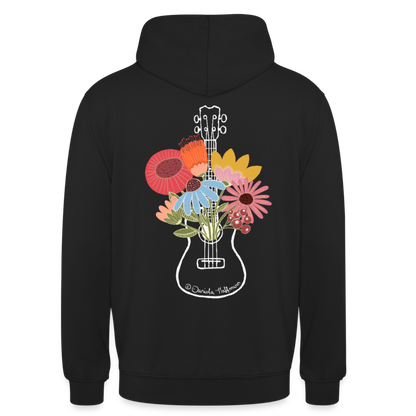 Ukulele Unisex Hoodie - "Flower Power" - Schwarz