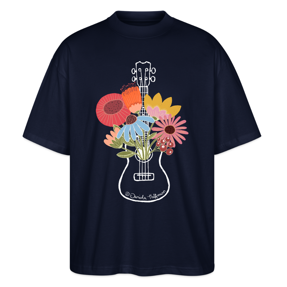 Ukulele Damen T-Shirt - "Flower Power" - CURVY VIBES - Navy