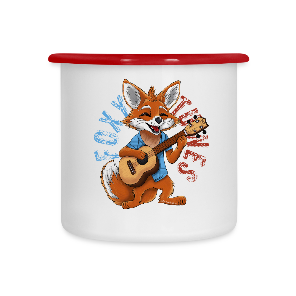 Ukulele Emaille-Tasse - "Foxy Tunes" - Weiß/Rot