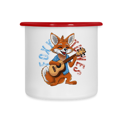 Ukulele Emaille-Tasse - "Foxy Tunes" - Weiß/Rot