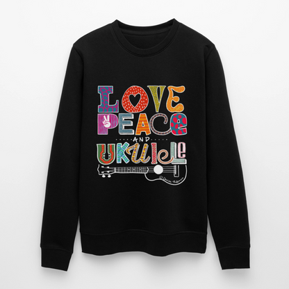 Ukulele-Sweatshirt - "LOVE, PEACE & UKULELE" - Schwarz