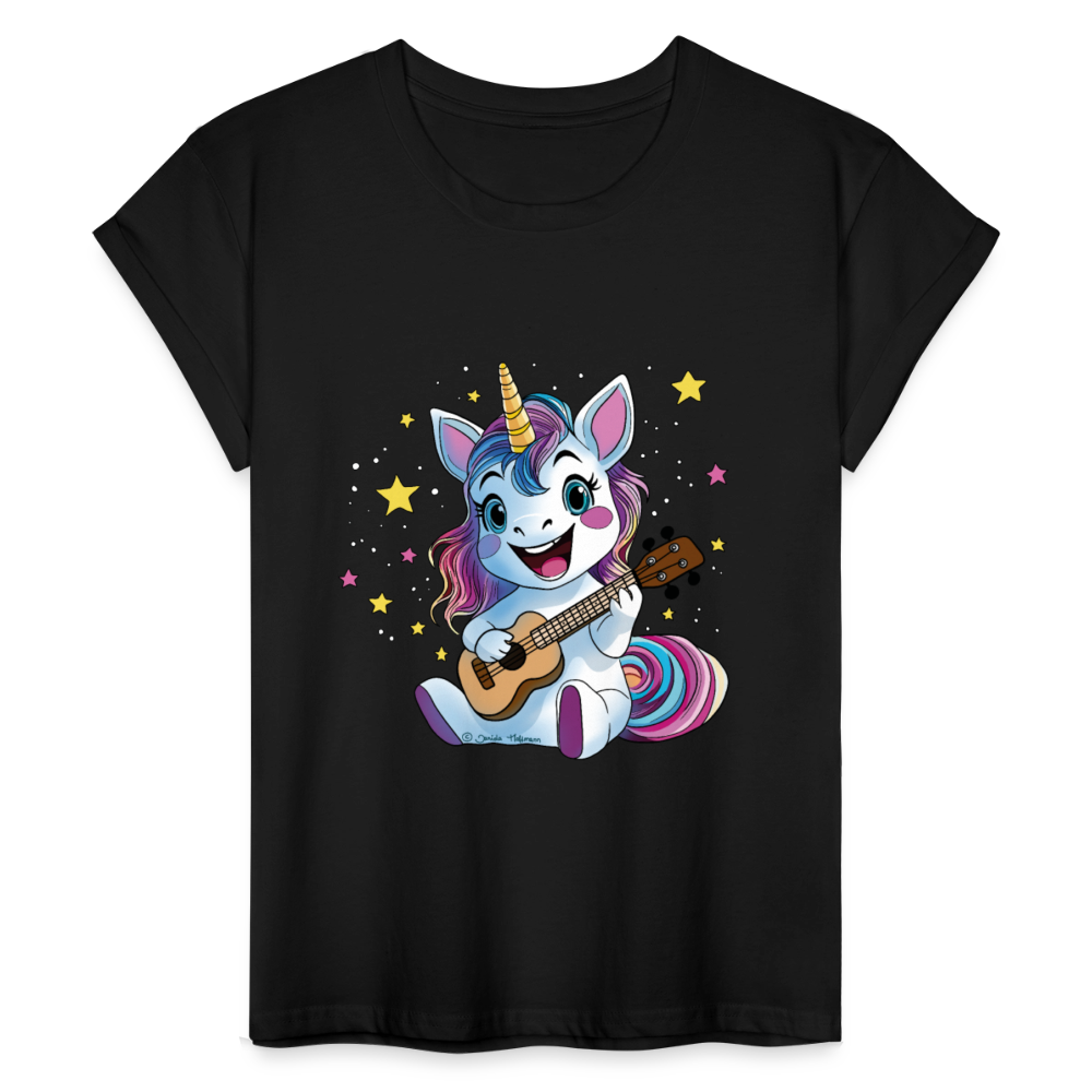 Ukulele Damen T-Shirt - "Ukulele-Einhorn" - Schwarz