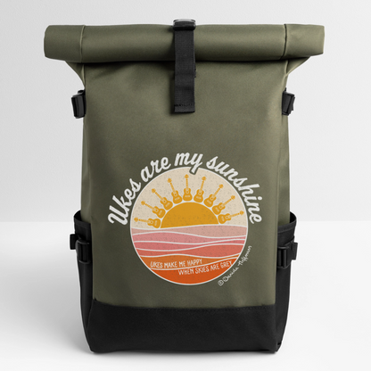 Ukulele Rolltop Rucksack "Ukes are my sunshine" - Olive/Schwarz