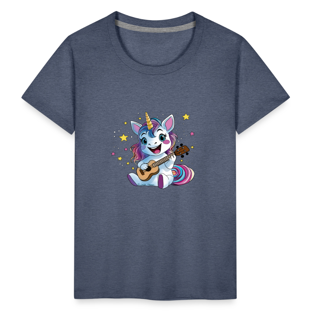 Kinder Premium T-Shirt "Ukulele-Einhorn" - Blau meliert