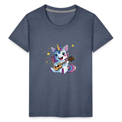 Kinder Premium T-Shirt "Ukulele-Einhorn" - Blau meliert