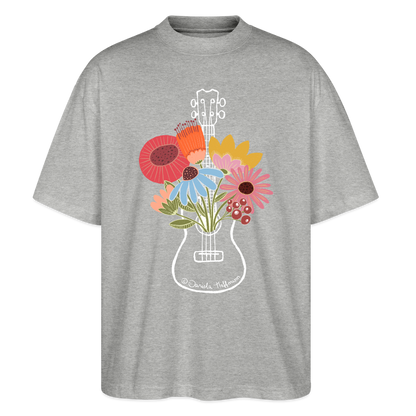 Ukulele Damen T-Shirt - "Flower Power" - CURVY VIBES - Grau meliert