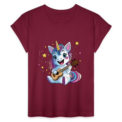 Ukulele Damen T-Shirt - "Ukulele-Einhorn" - Bordeaux