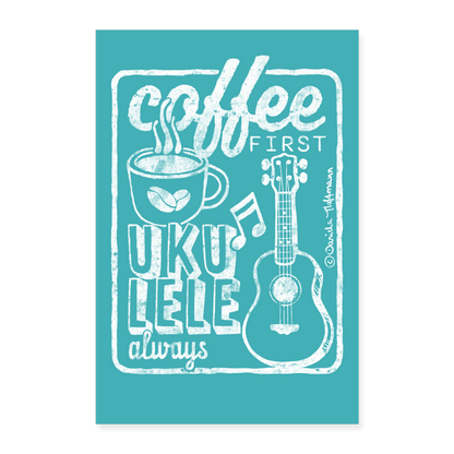 Ukulele-Poster 40x60 cm - "Coffee & Ukulele" - Weiß