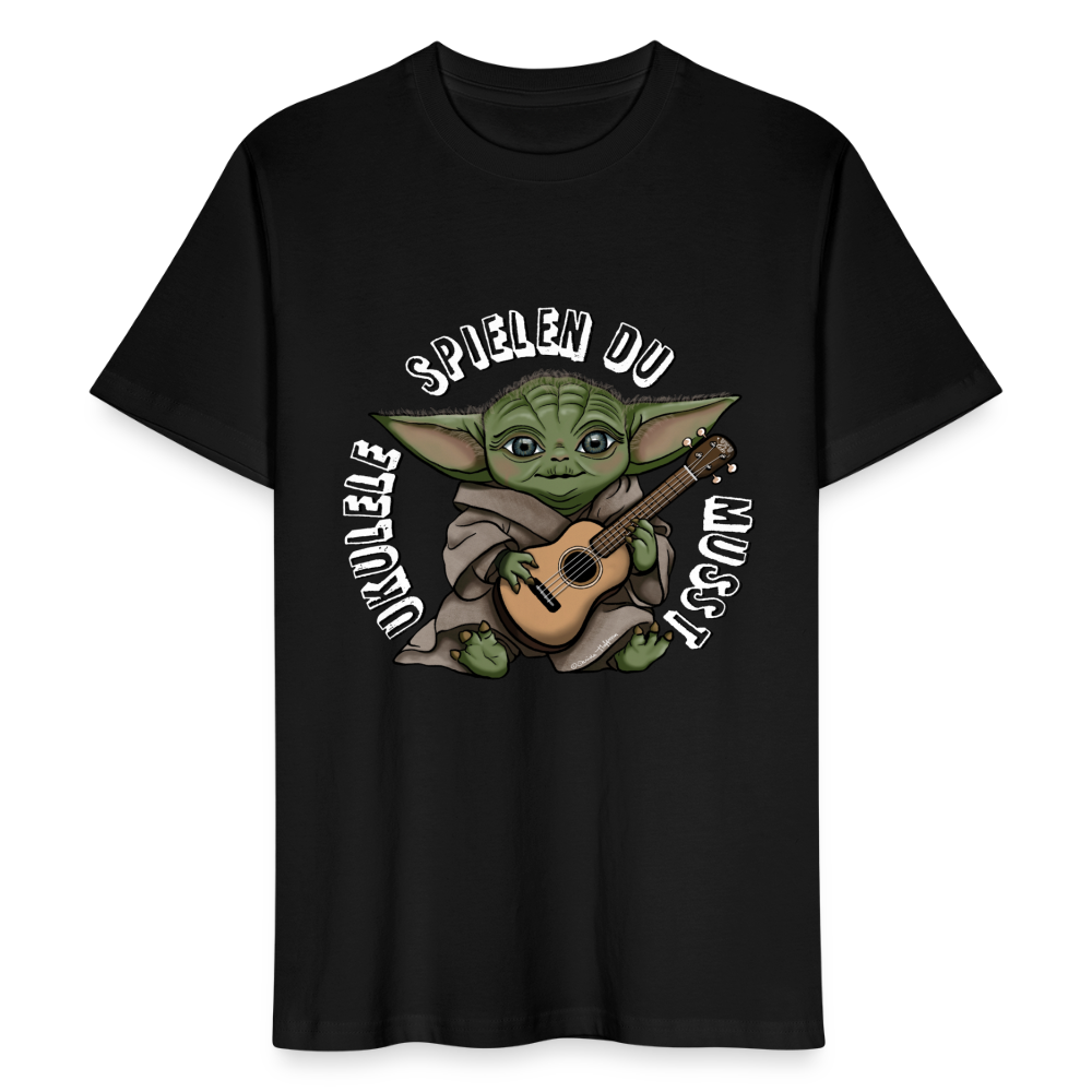 Ukulele T-Shirt Unisex - "Meister Yoda: Ukulele spielen du musst" - Schwarz