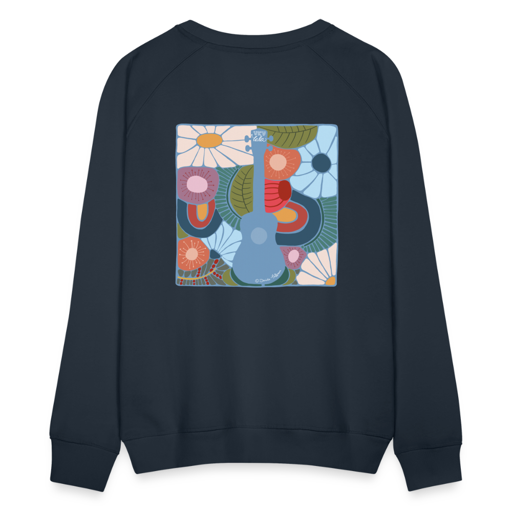 Ukulele-Sweatshirt - Motiv "Modern Flowers" - handgezeichnetes Design - Navy