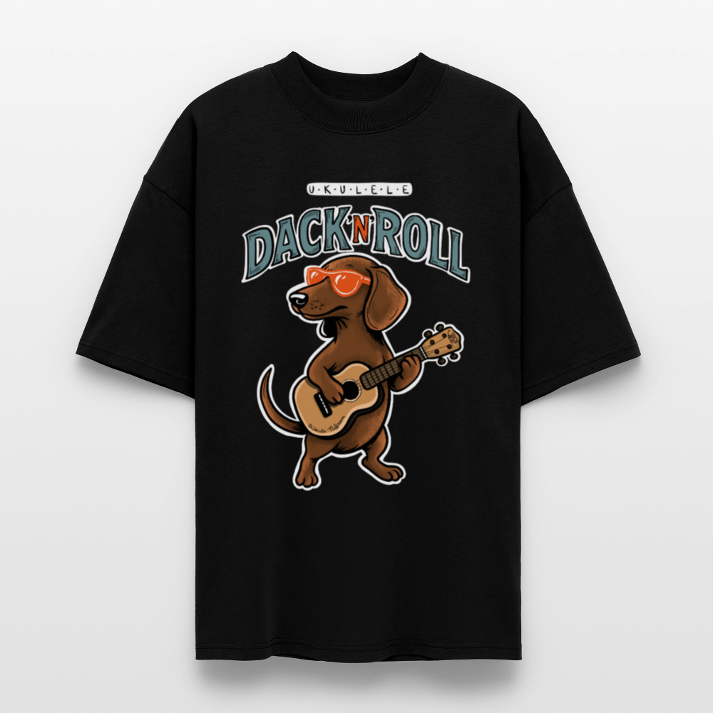 Ukulele Damen T-Shirt - „Dack’n’Roll“ - CURVY VIBES - Schwarz