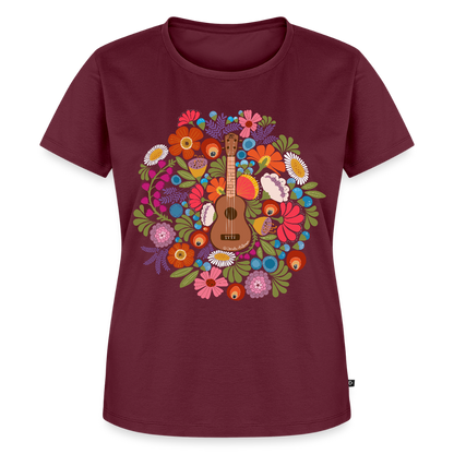 Damen Premium T-Shirt - Ukulele im Blumenmeer - Burgunderrot