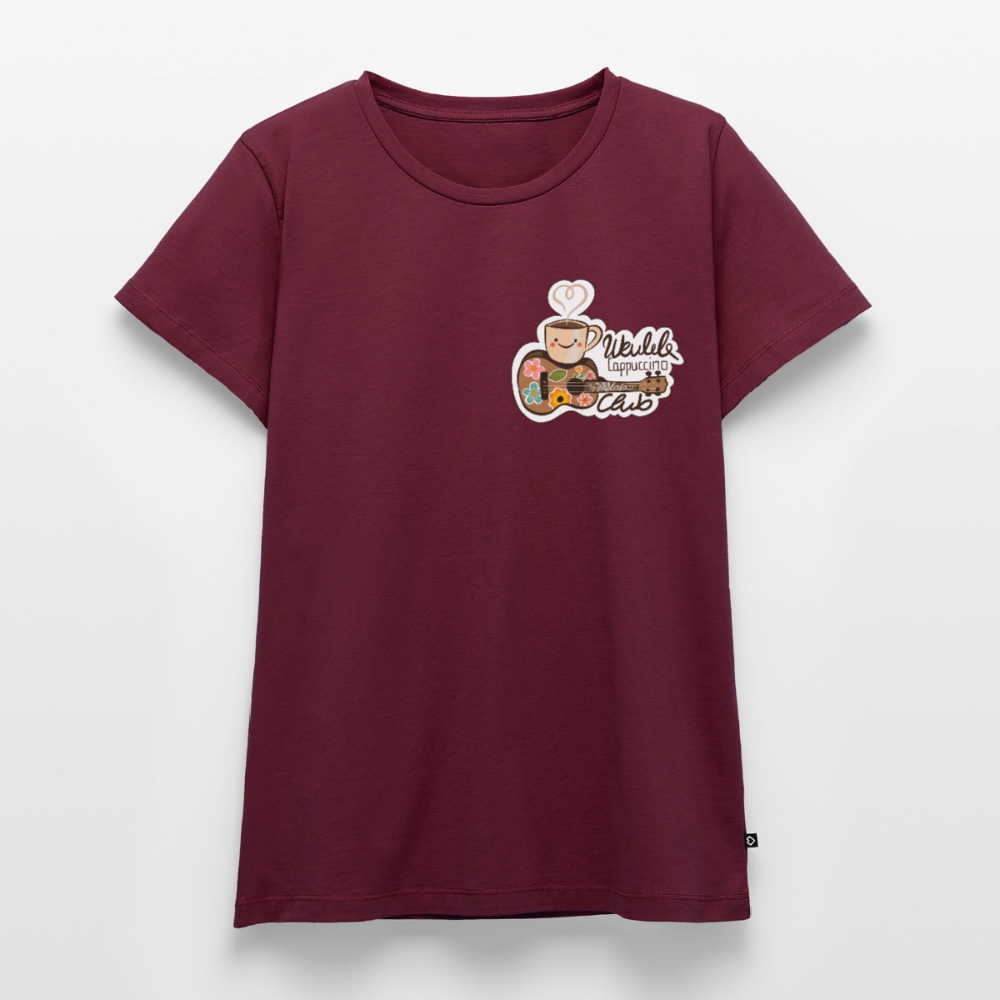 Damen Premium T-Shirt - „Ukulele Cappuccino Club" - Burgunderrot