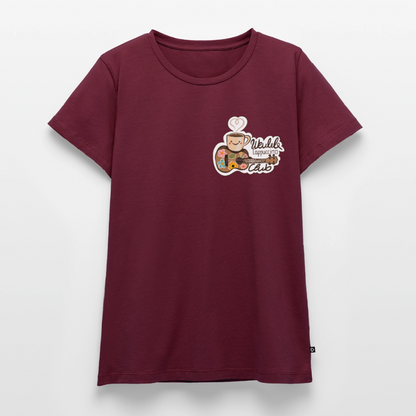 Damen Premium T-Shirt - „Ukulele Cappuccino Club" - Burgunderrot