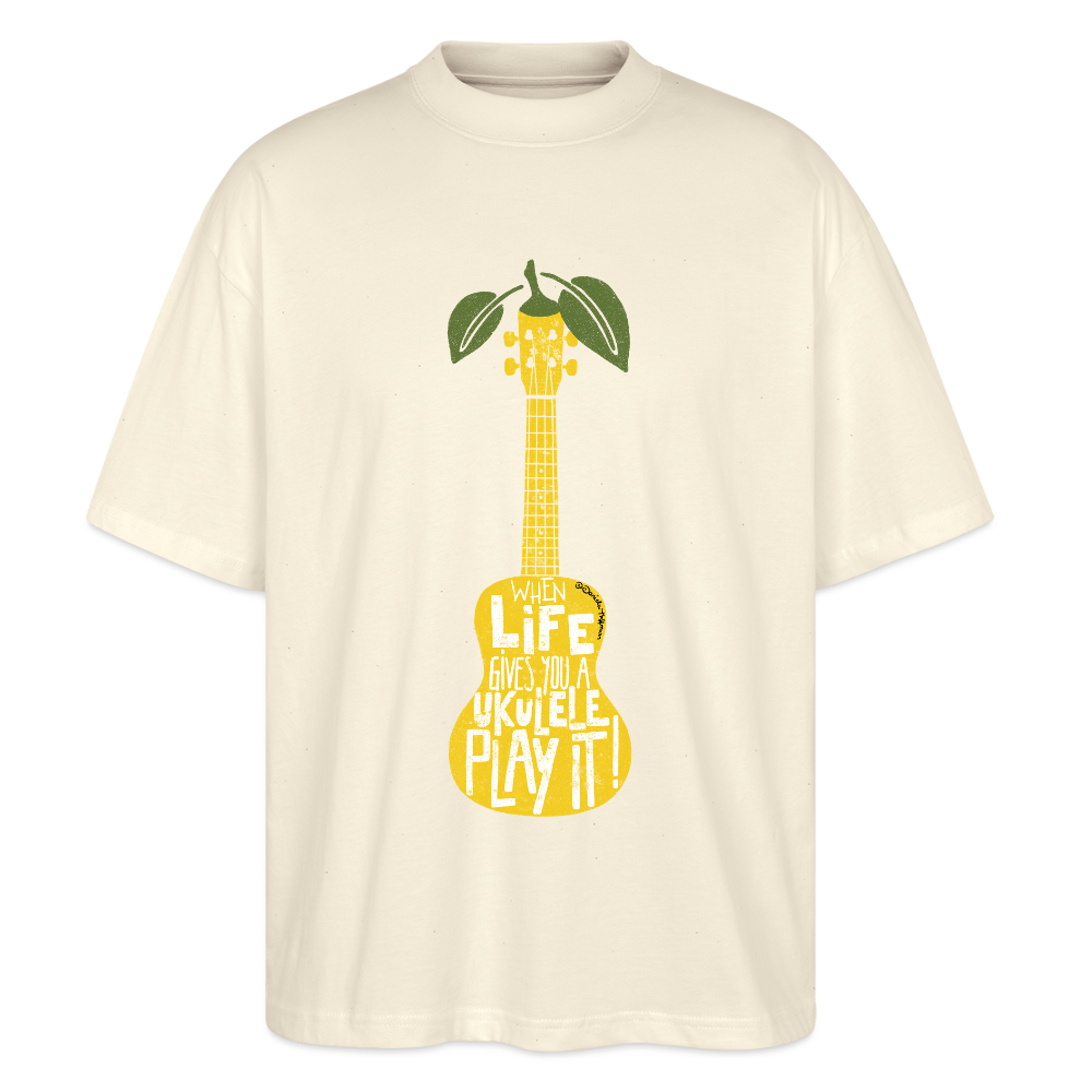 Ukulele Damen T-Shirt - "When life gives you a Ukulele - Play it!" - CURVY VIBES - Weißgrau