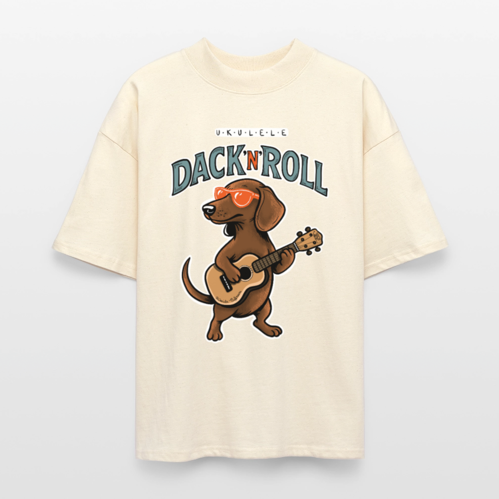 Ukulele Damen T-Shirt - „Dack’n’Roll“ - CURVY VIBES - Weißgrau