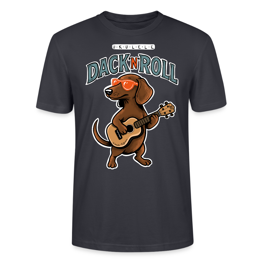 Unisex Ukulele-T-Shirt - „Dack’n’Roll“ - Dunkles Graublau