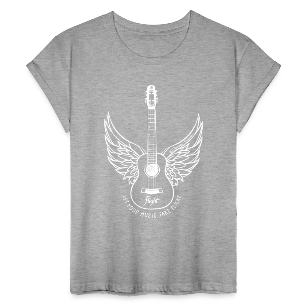 Ukulele Damen T-Shirt - "Let your music take flight" - Grau meliert