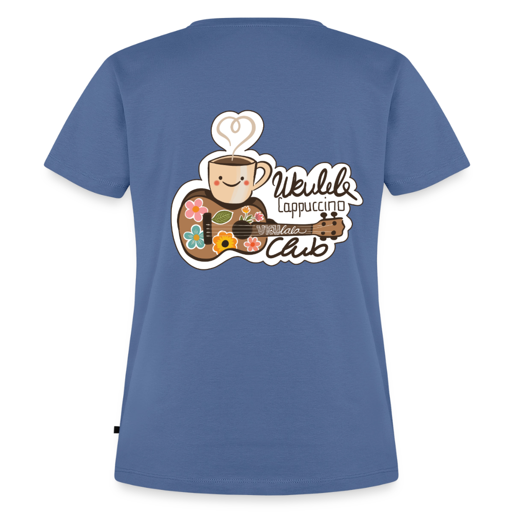 Damen Premium T-Shirt - „Ukulele Cappuccino Club" - Taubenblau