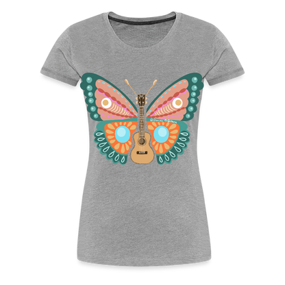 Damen Premium T-Shirt - "Ukulele Schmetterling" - Grau meliert