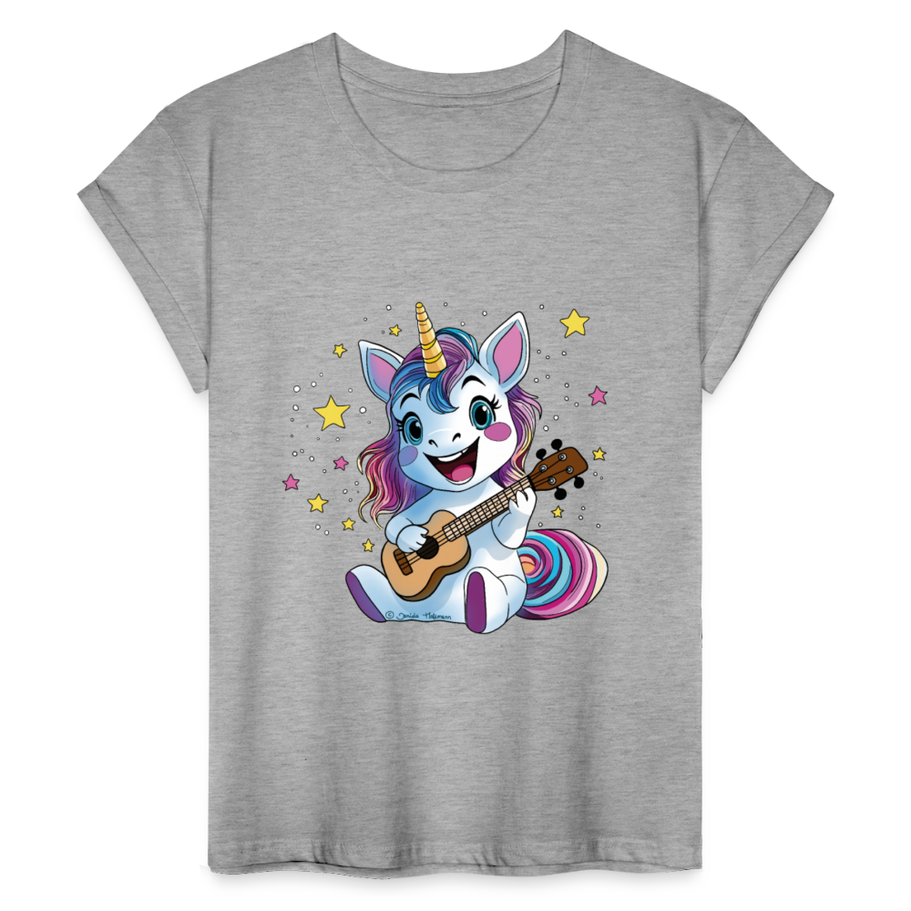 Ukulele Damen T-Shirt - "Ukulele-Einhorn" - Grau meliert