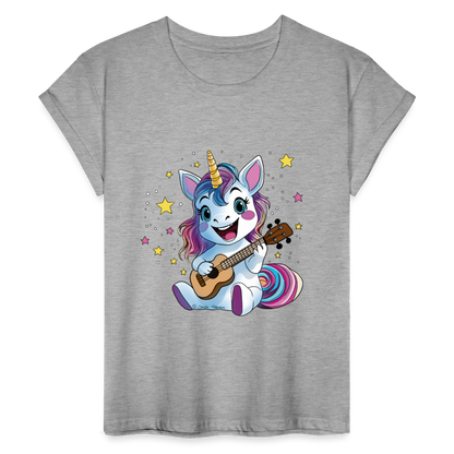 Ukulele Damen T-Shirt - "Ukulele-Einhorn" - Grau meliert