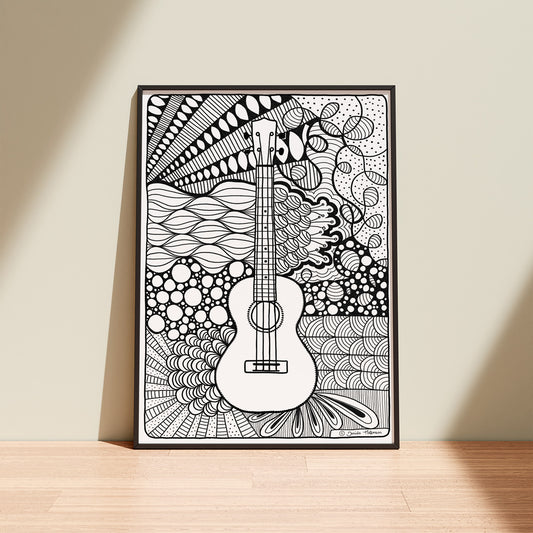 Ukulele Zentangle-Ausmalbild | Edition 01