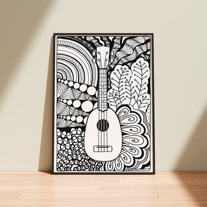 Ukulele Zentangle-Ausmalbild | Edition 02