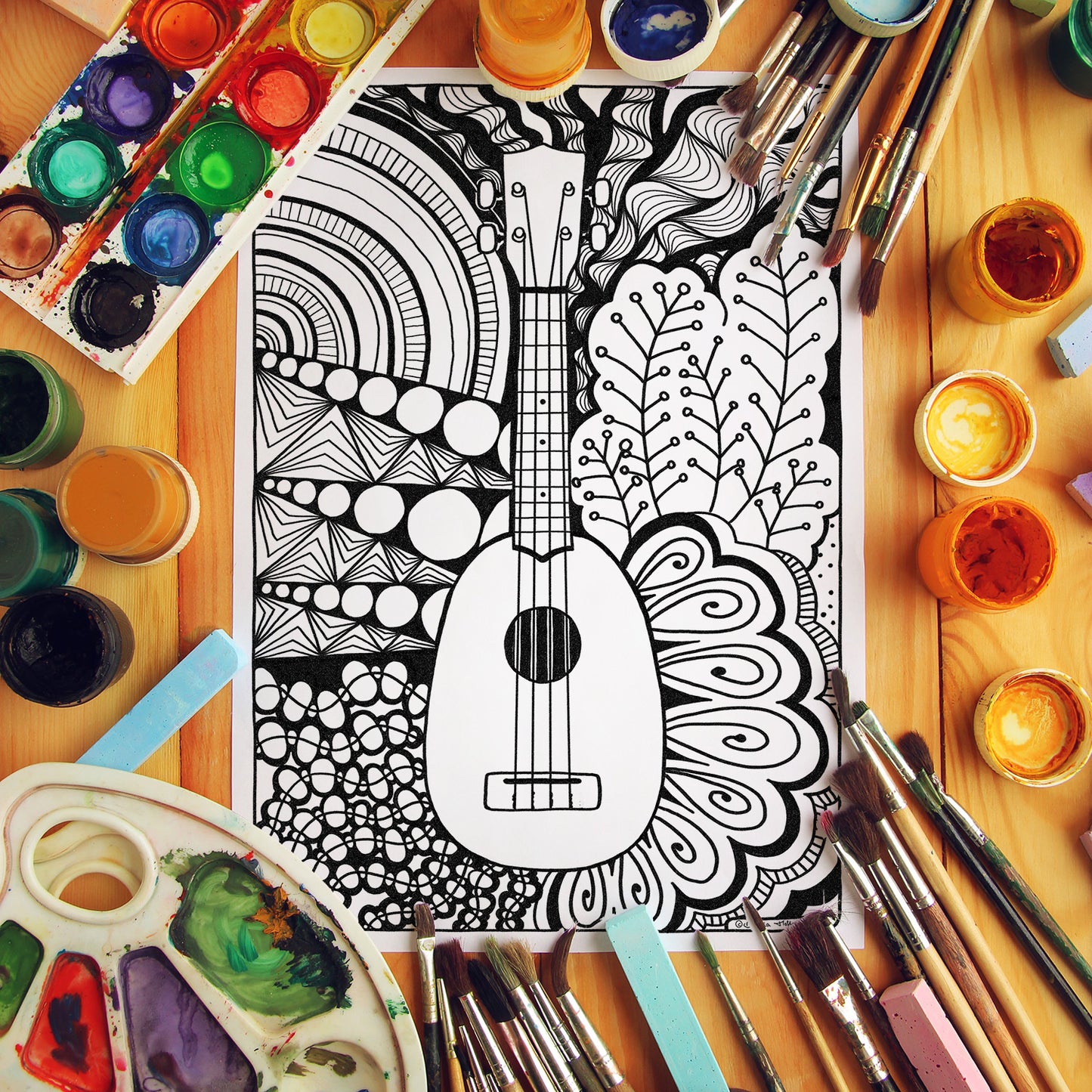 Ukulele Zentangle-Ausmalbild | Edition 02