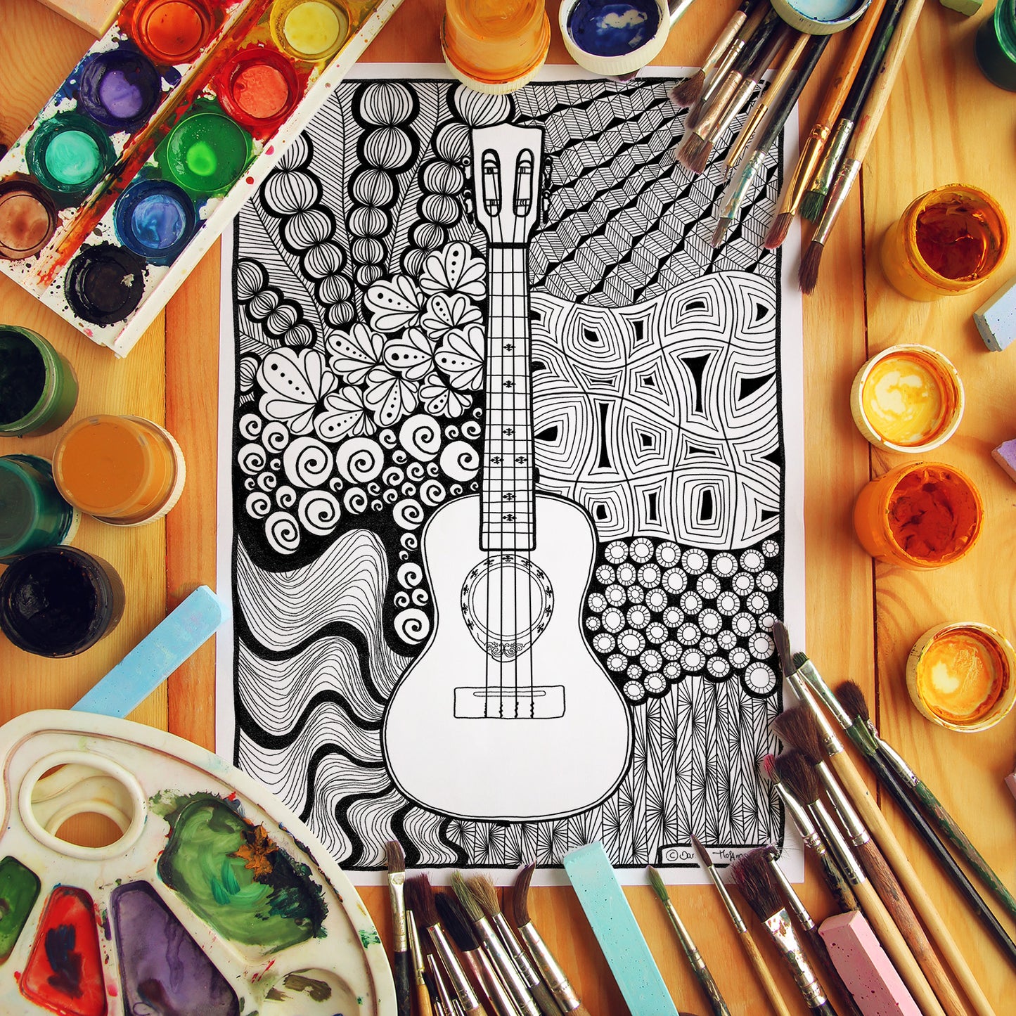 Ukulele Zentangle-Ausmalbild | Edition 03