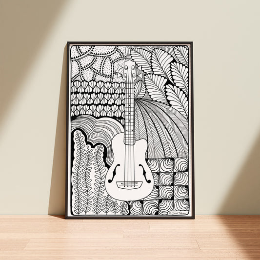 Ukulele Zentangle-Ausmalbild | Edition 04