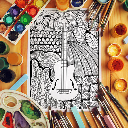 Ukulele Zentangle-Ausmalbild | Edition 04