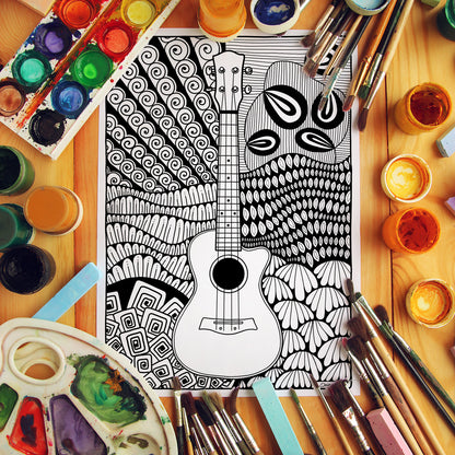 Ukulele Zentangle-Ausmalbild | Edition 06