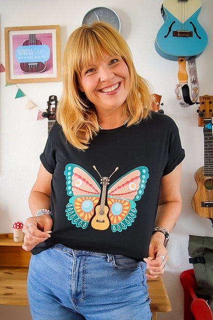 Ukulele Damen T-Shirt - "Ukulele-Schmetterling"