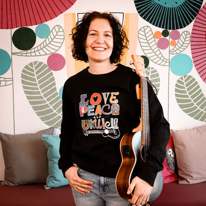 Ukulele-Sweatshirt - "LOVE, PEACE & UKULELE"