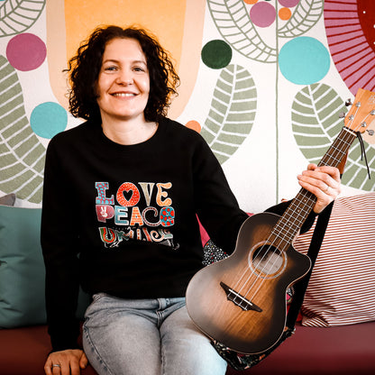 Ukulele-Sweatshirt - "LOVE, PEACE & UKULELE"