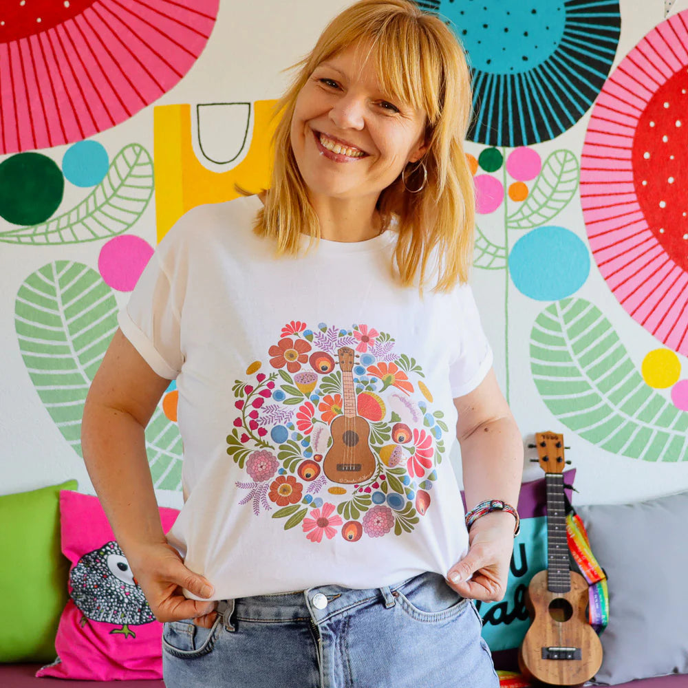 Damen Premium T-Shirt - Ukulele im Blumenmeer