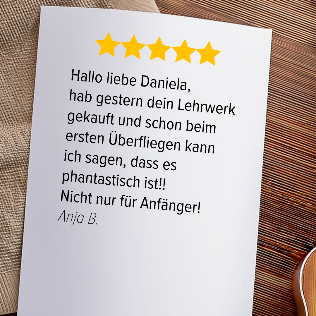 STARTER-BUNDLE: Kurs01 "Deine ersten 3 Lieder auf der Ukulele" + Workbooks "Basics" & "Akkord-Challenge"